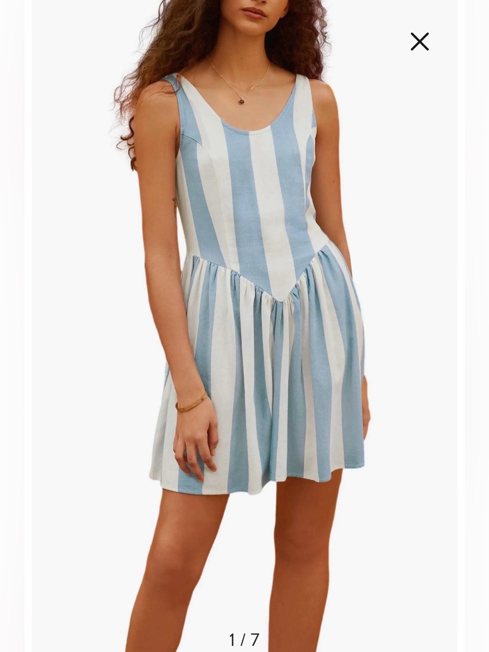 NWT- NEXT Stripe Linen Blend Sleeveless Fit & Flare Minidress, Blue/white, US4